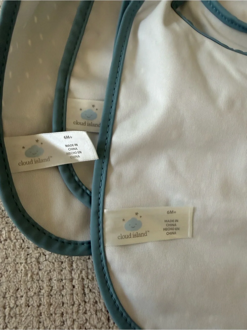 cloud island Teal and Light Blue Waterproof Baby Bib Set